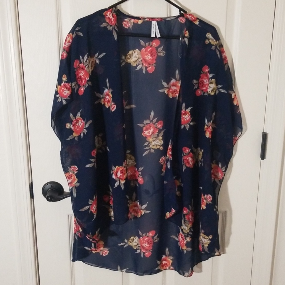 Navy Blue Floral Kimono